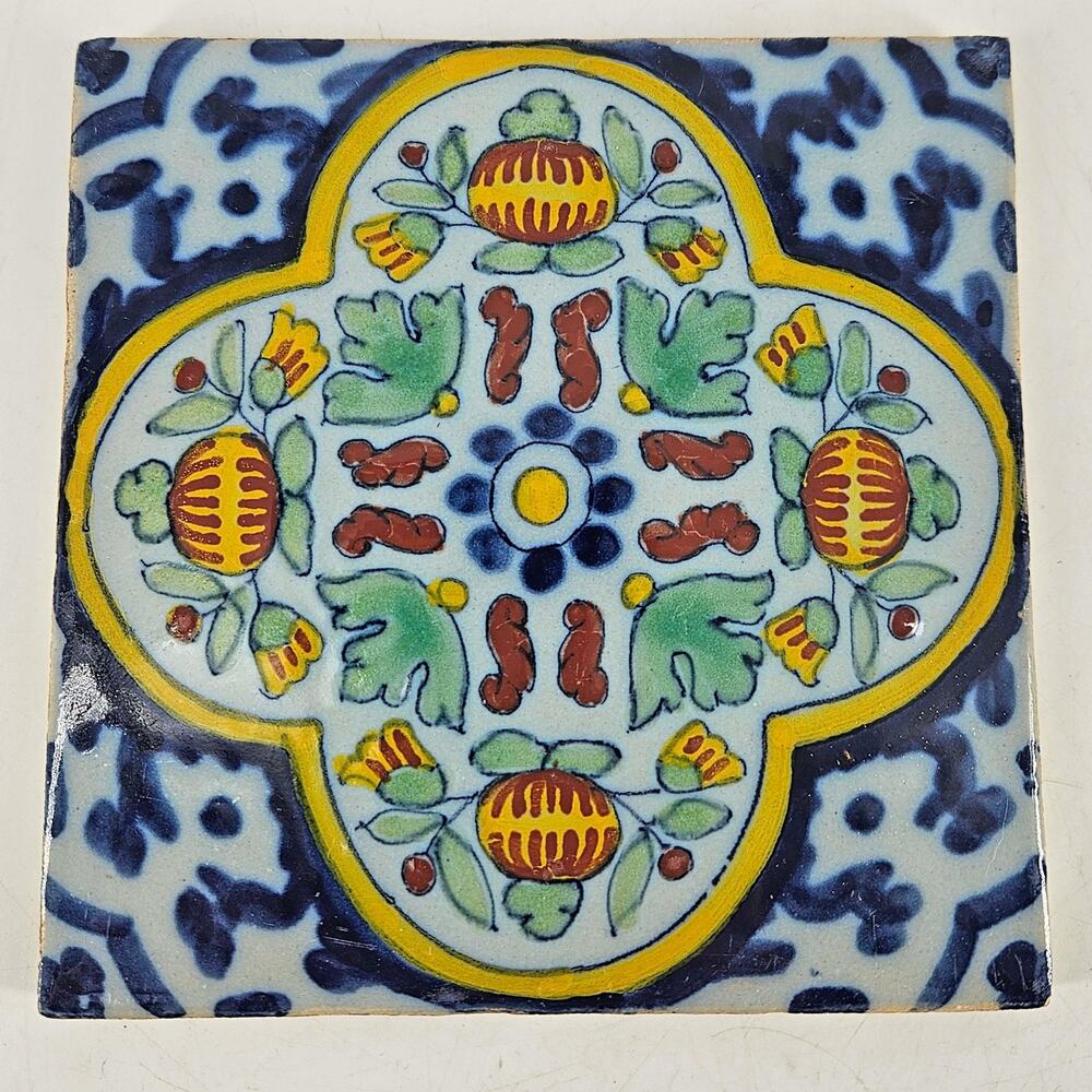 Antique Delft Holland polychrome Pompadour floral Pomegranate tile